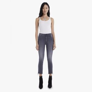 NWT MOTHER INSIDER CROP STEP FRAY straight grey jeans 26